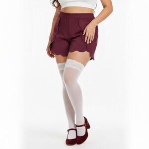 Leith Scallop Hem Shorts‎ Womens L Plum Purple Faux Suede Coquette Feminine